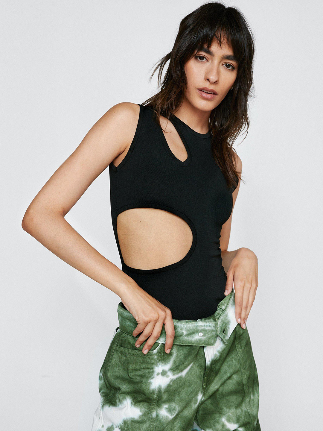 

NASTY GAL Women Cut Out Detail Bodysuit, Black