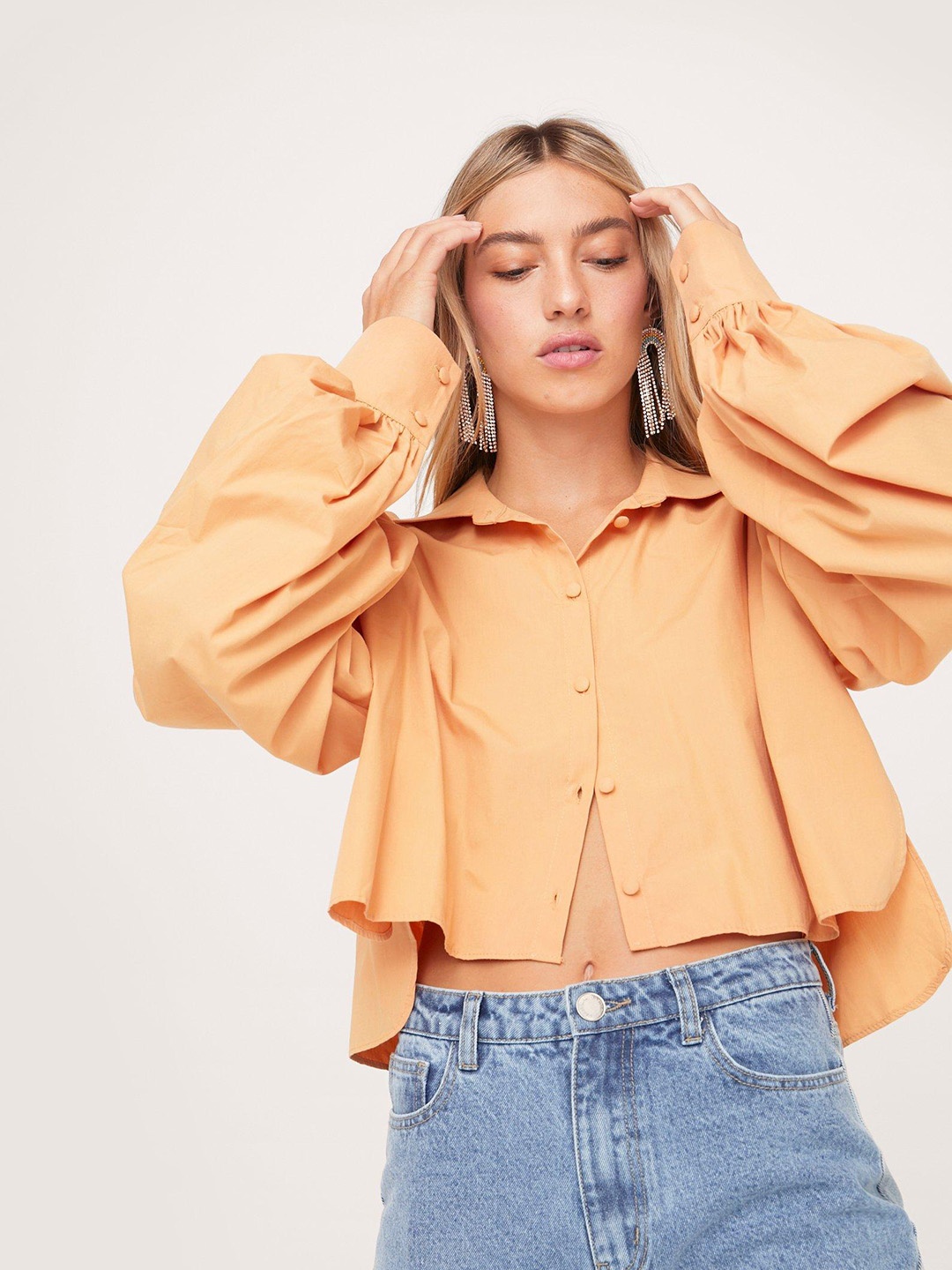 

NASTY GAL Women Organic Cotton Oversized Casual Shirt, Beige