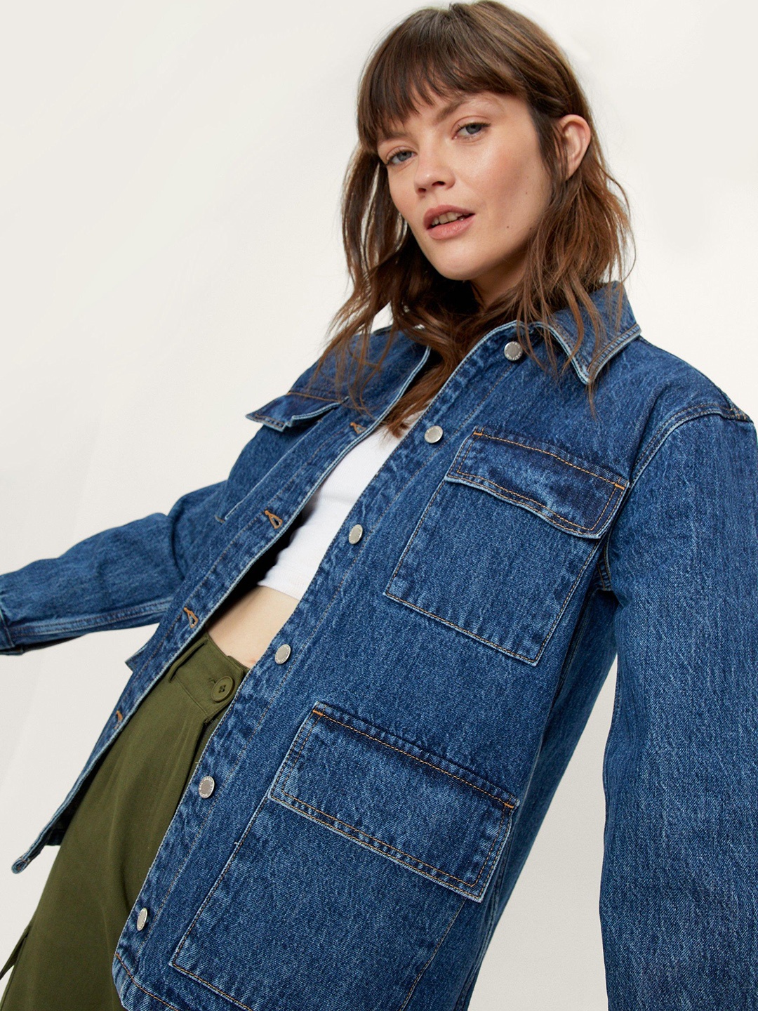 

NASTY GAL Women Cotton Denim Jacket, Navy blue