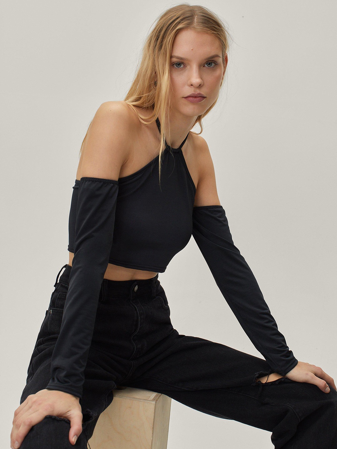 

NASTY GAL Halter Neck Crop Top, Black