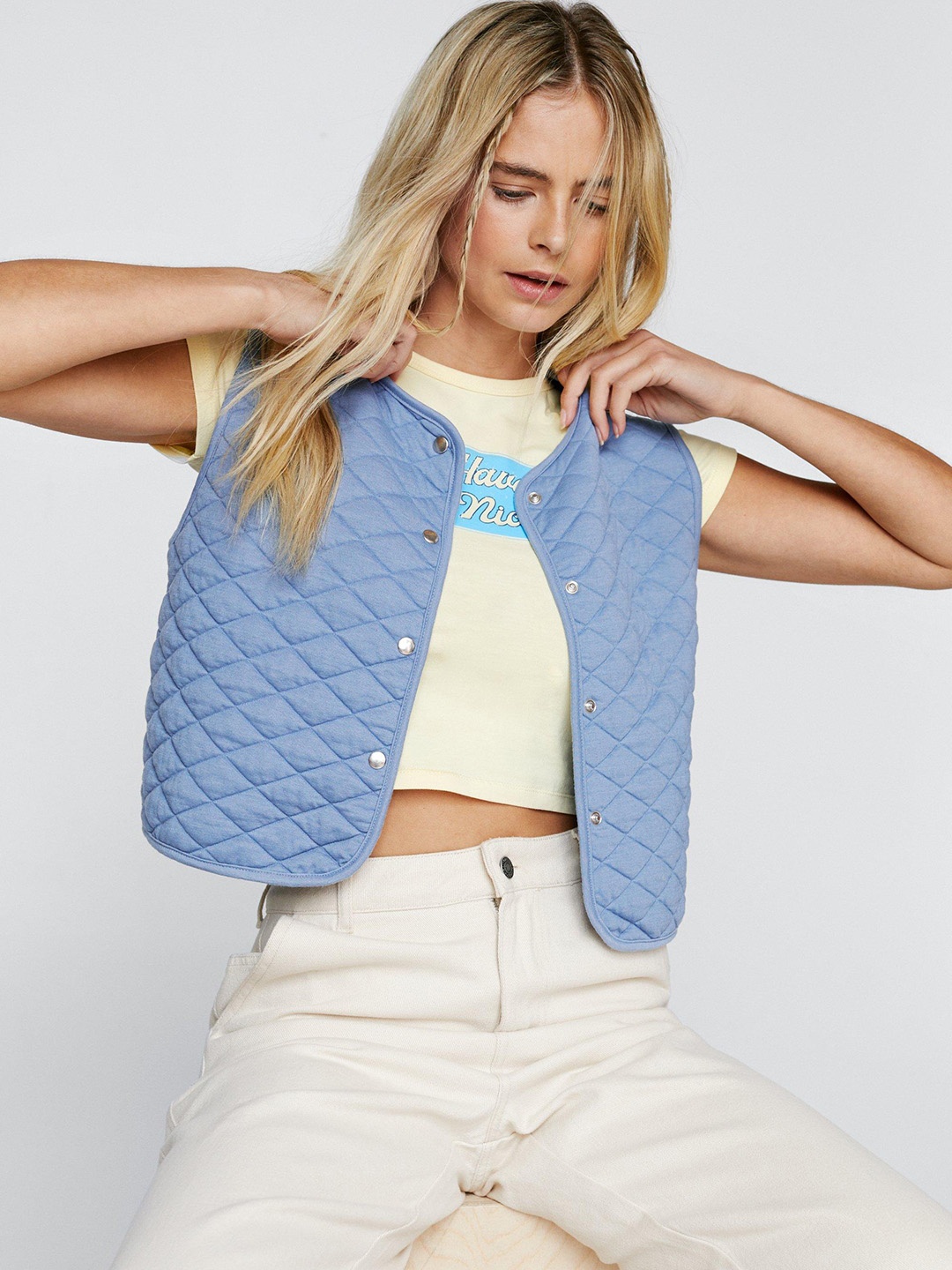 NASTY GAL Women Quilted Jacket, Blue