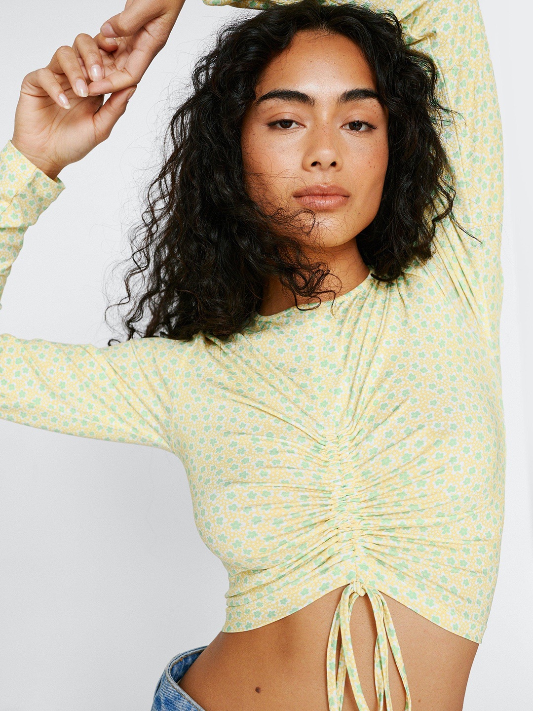 

NASTY GAL Floral Print Crop Top, Yellow