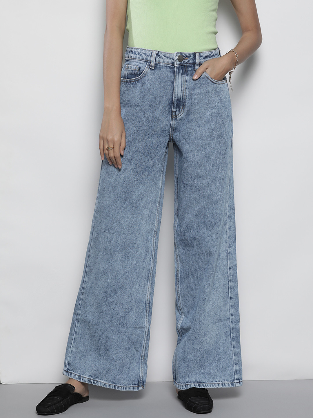 

NASTY GAL Women Wide Leg High-Rise Light Fade Jeans, Blue