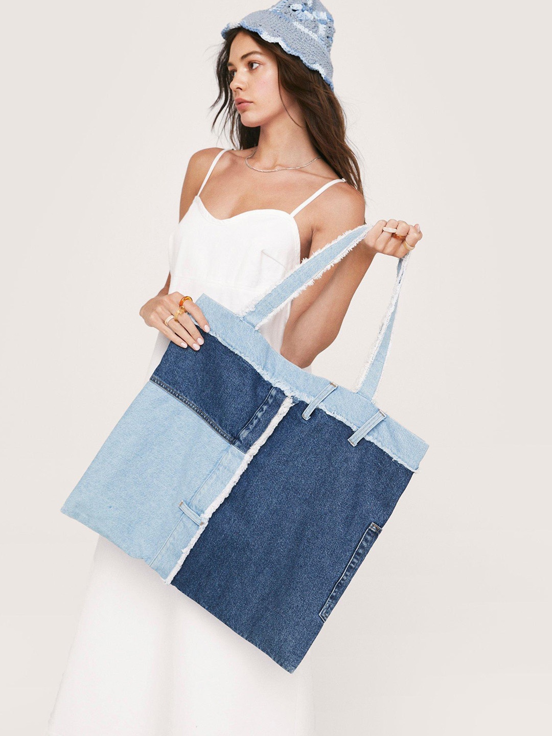 

NASTY GAL Colourblocked Structured Tote Bag, Blue