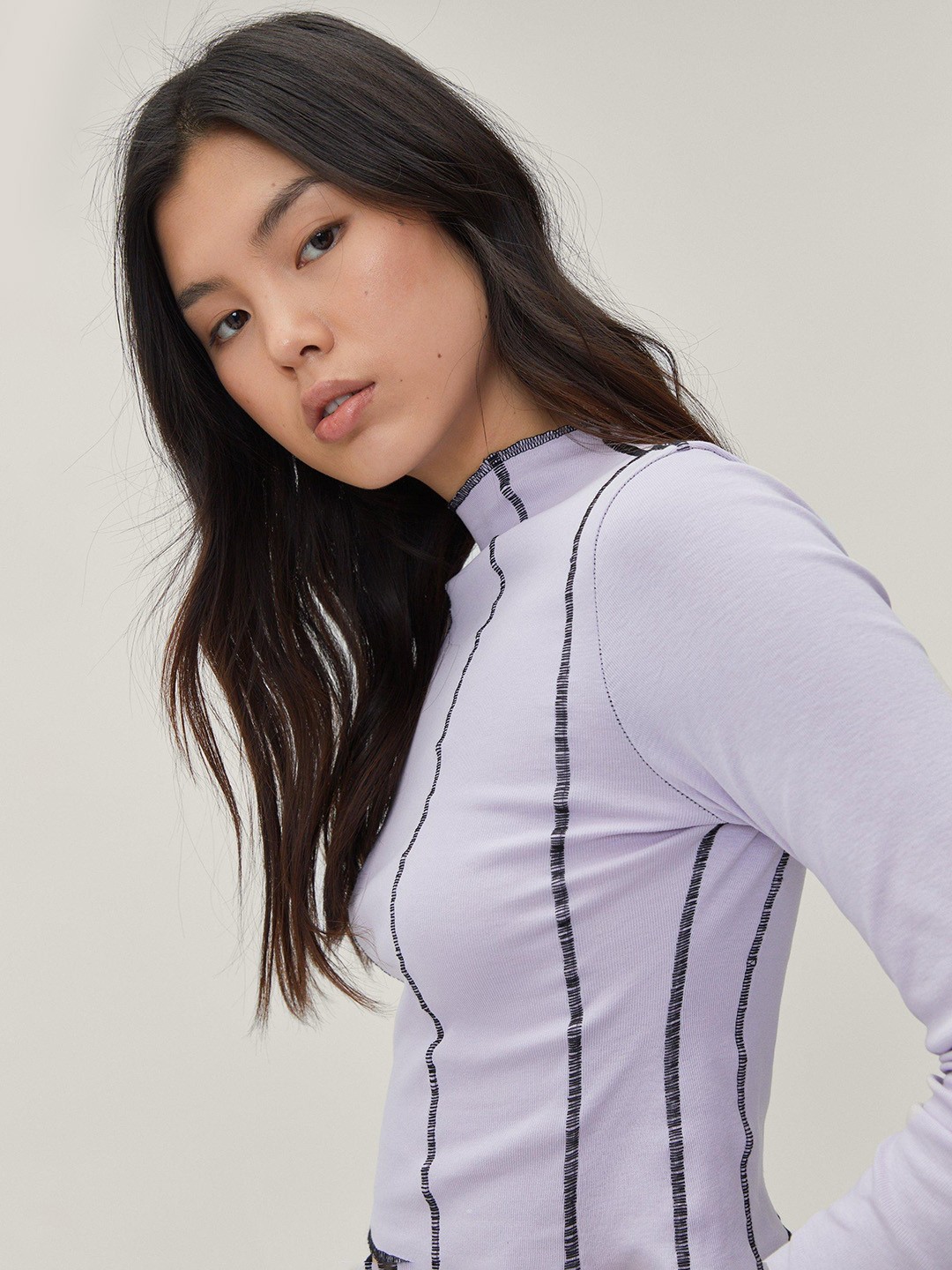 

NASTY GAL Mandarin Collar Crop Top, Lavender