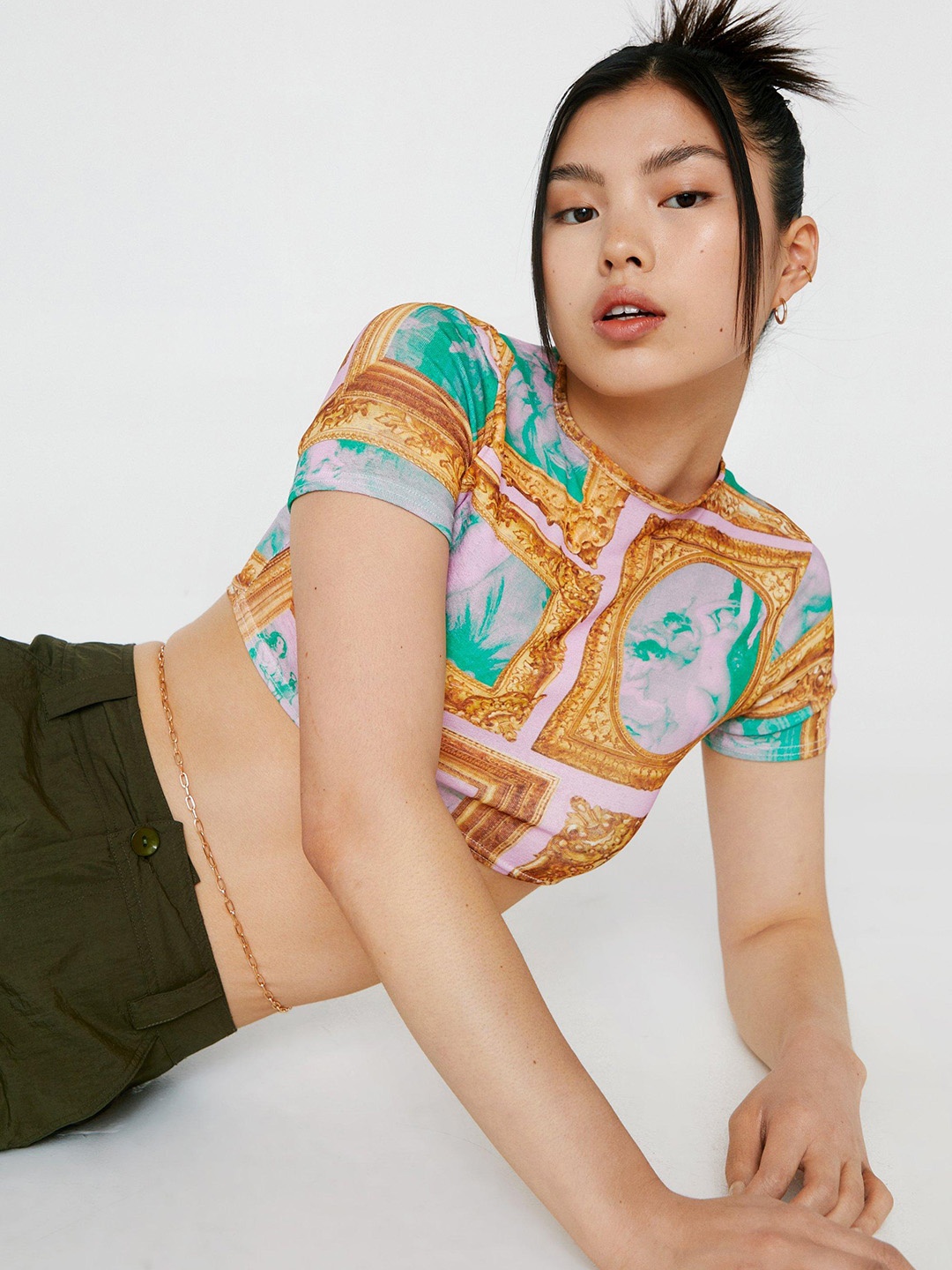 

NASTY GAL Renaissance Print Crop Top, Lavender