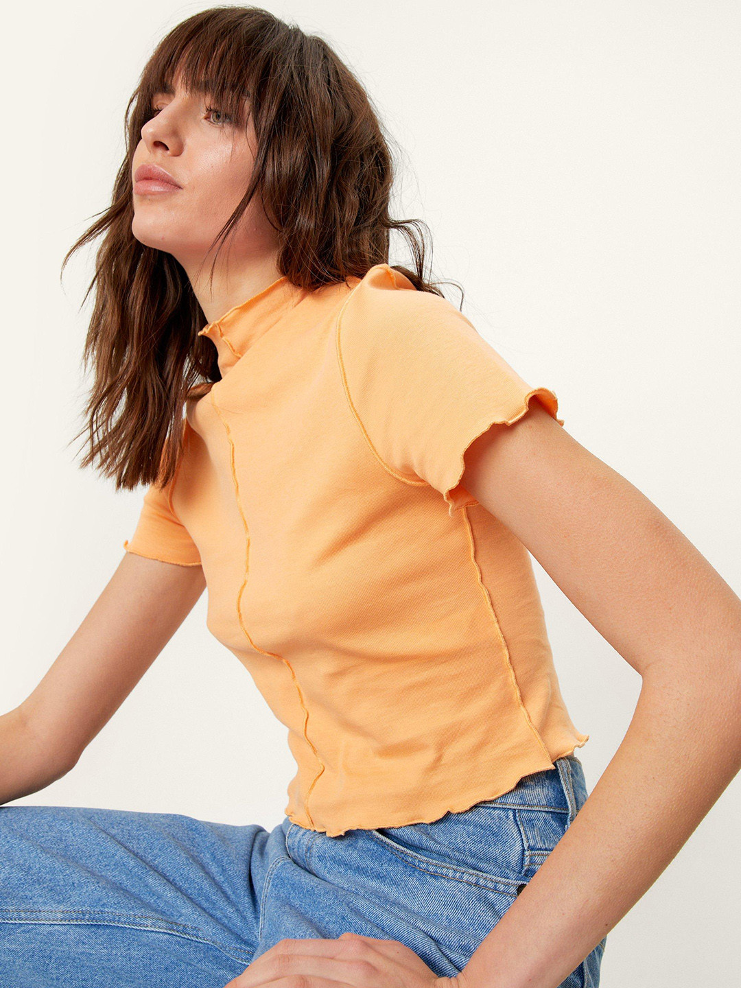 

NASTY GAL Seam Detail Short Sleeve Top, Peach