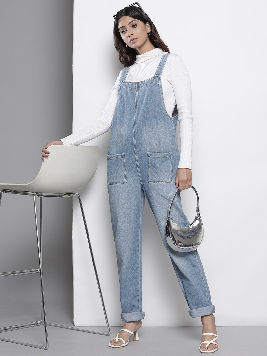 

NASTY GAL Relaxed Straight Leg Denim Jumpsuit, Blue