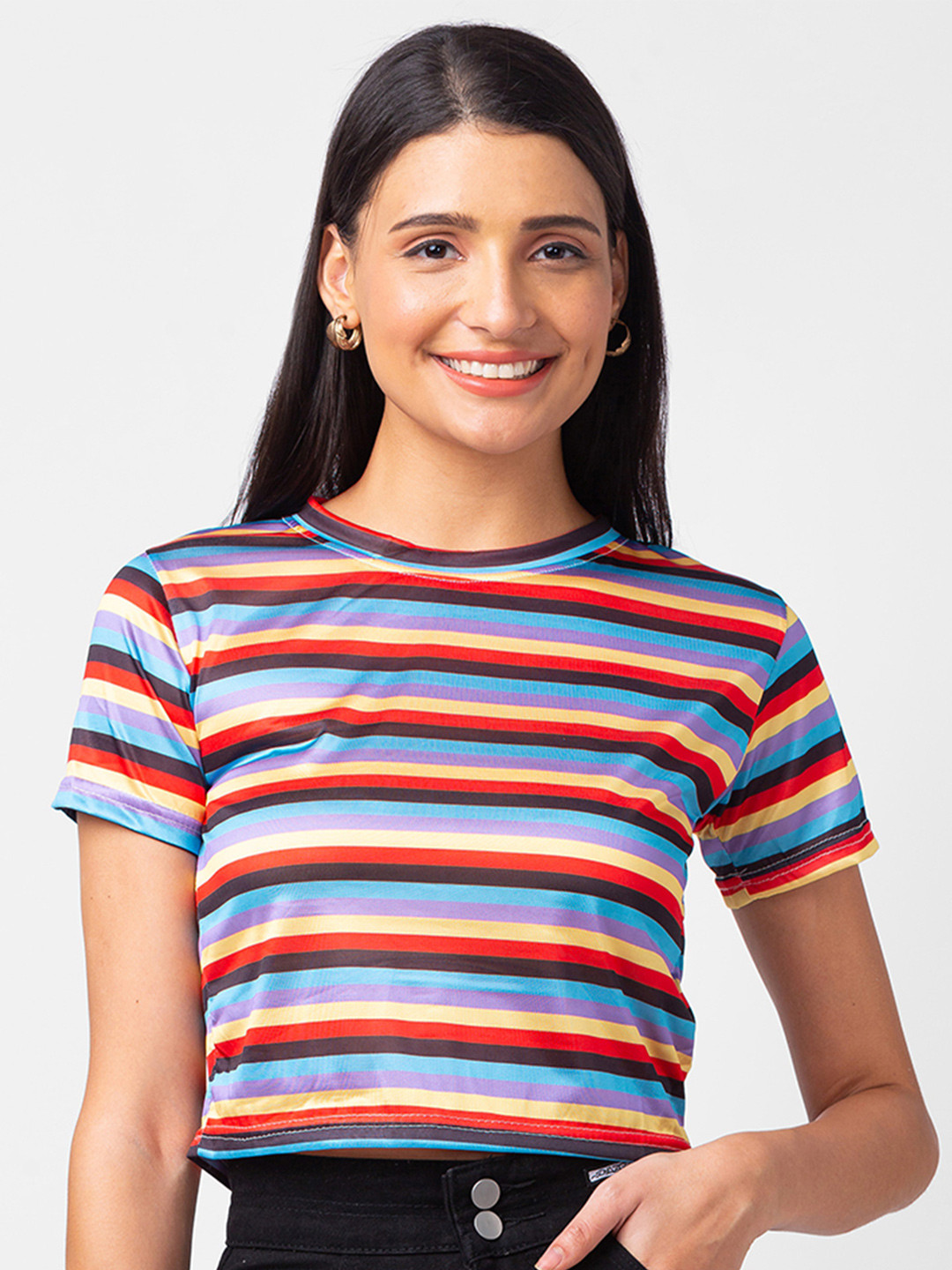

BoStreet Striped Round neck Top, Red
