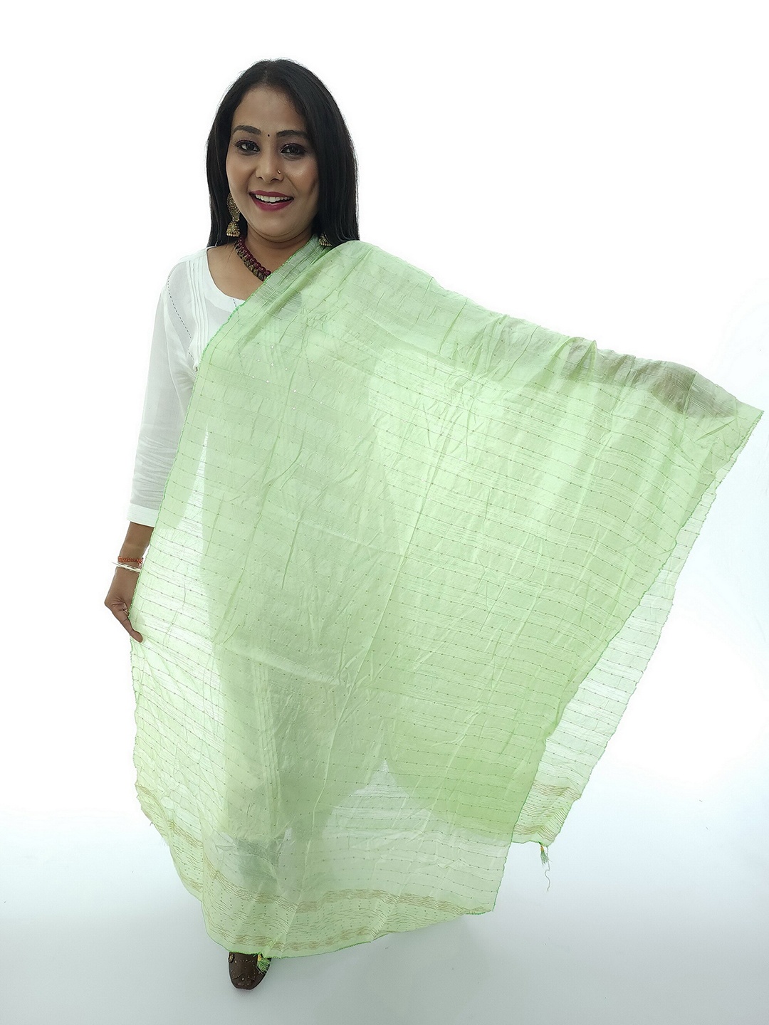 

Fulkari Woven Design Dupatta, Green
