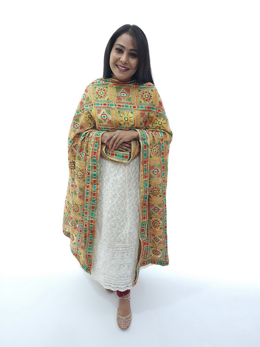 

Fulkari Embroidered Dupatta with Phulkari, Gold