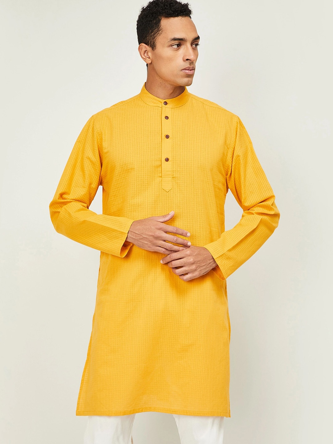 

Melange by Lifestyle Men Mustard Yellow Cotton Handloom Kurta