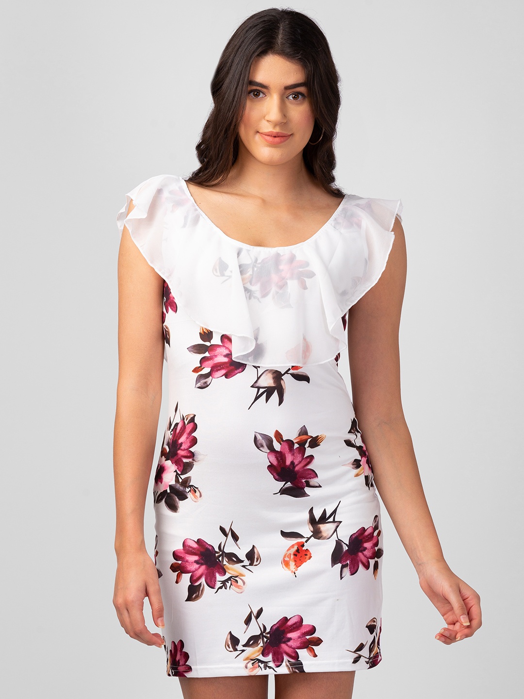 

BoStreet Floral Printed Bodycon Mini Dress, White