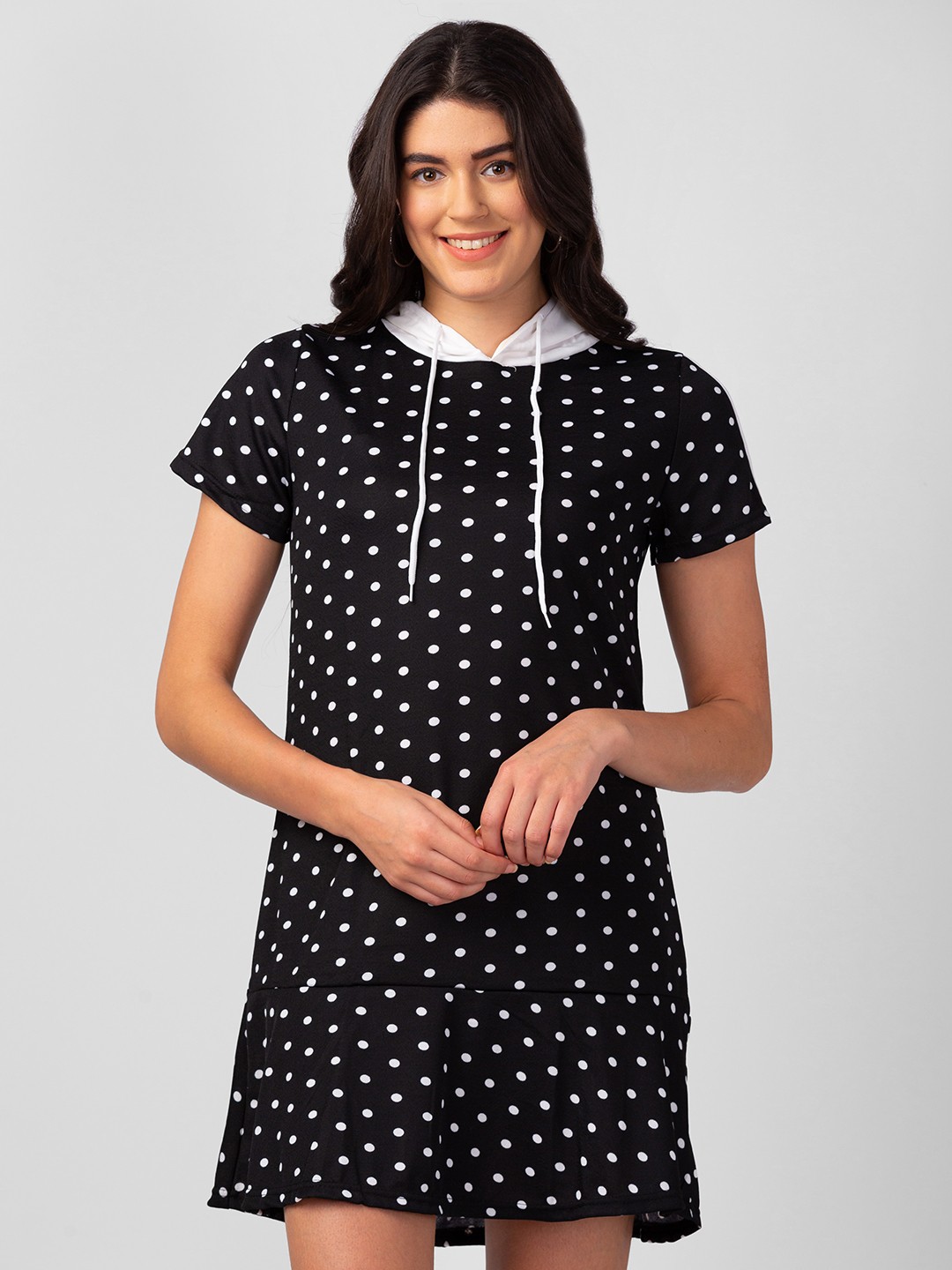 

BoStreet Printed Hooded A-Line Dress, Black