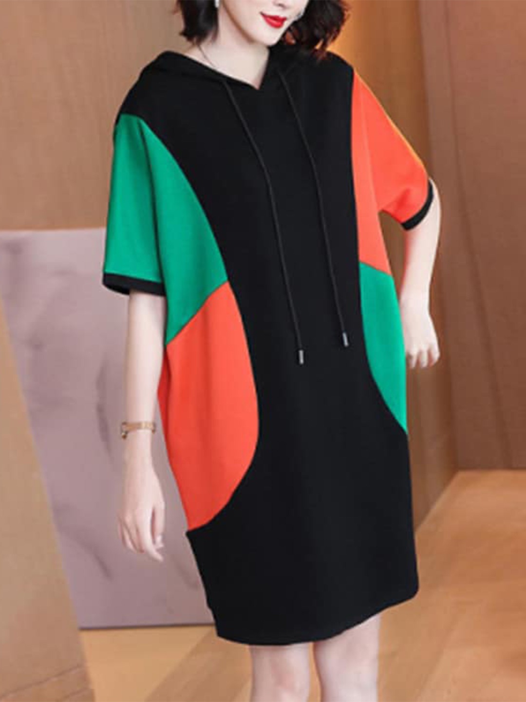 

BoStreet Hooded Sweater Dress, Black