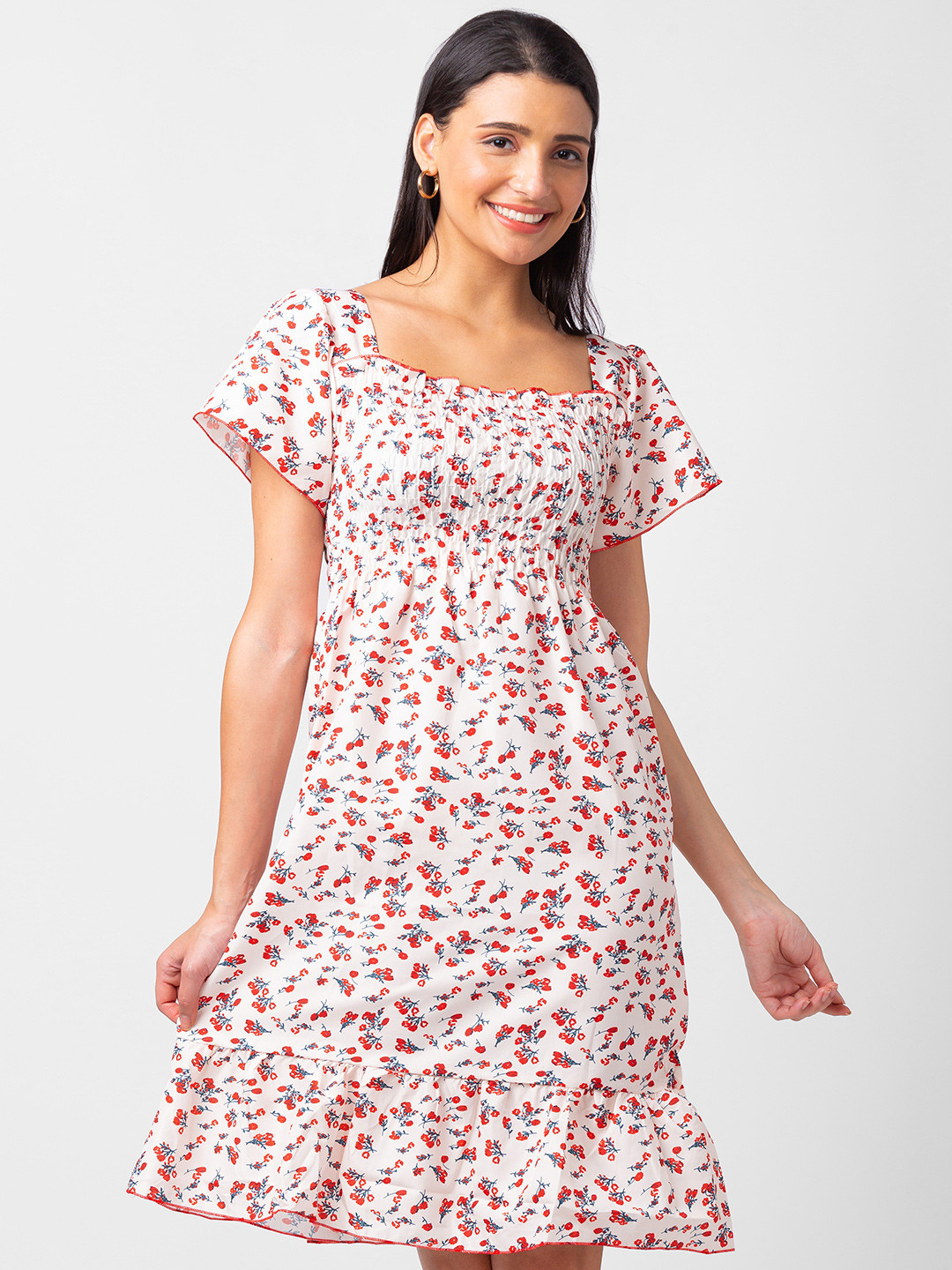 

BoStreet Floral Printed Square Neck Maxi Dress, White