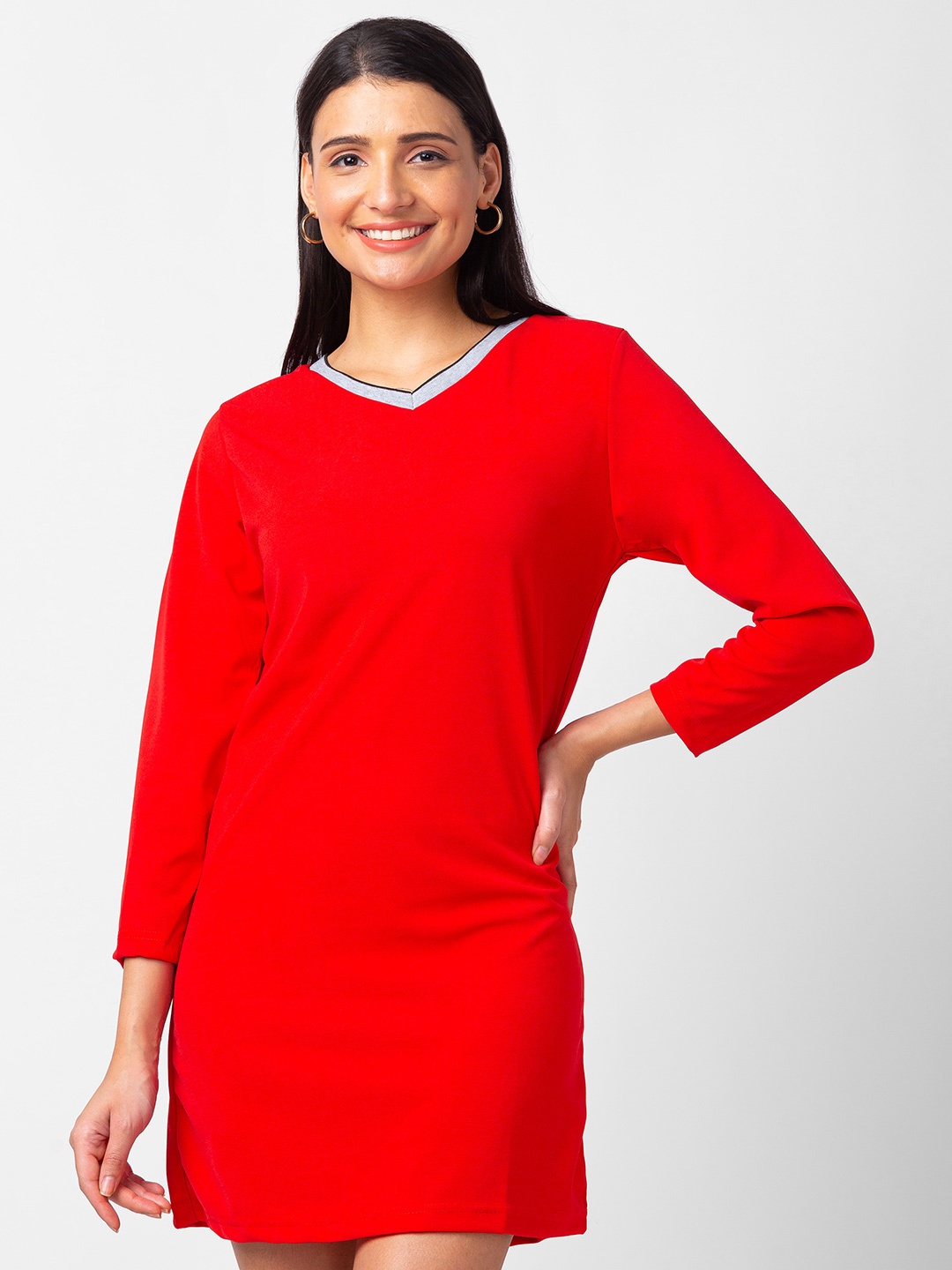 

BoStreet V-Neck A-Line Dress, Red