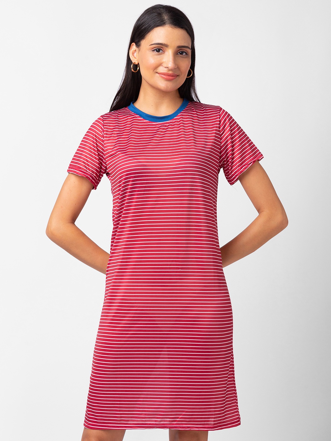 

BoStreet Round Neck Striped A-Line Dress, Maroon