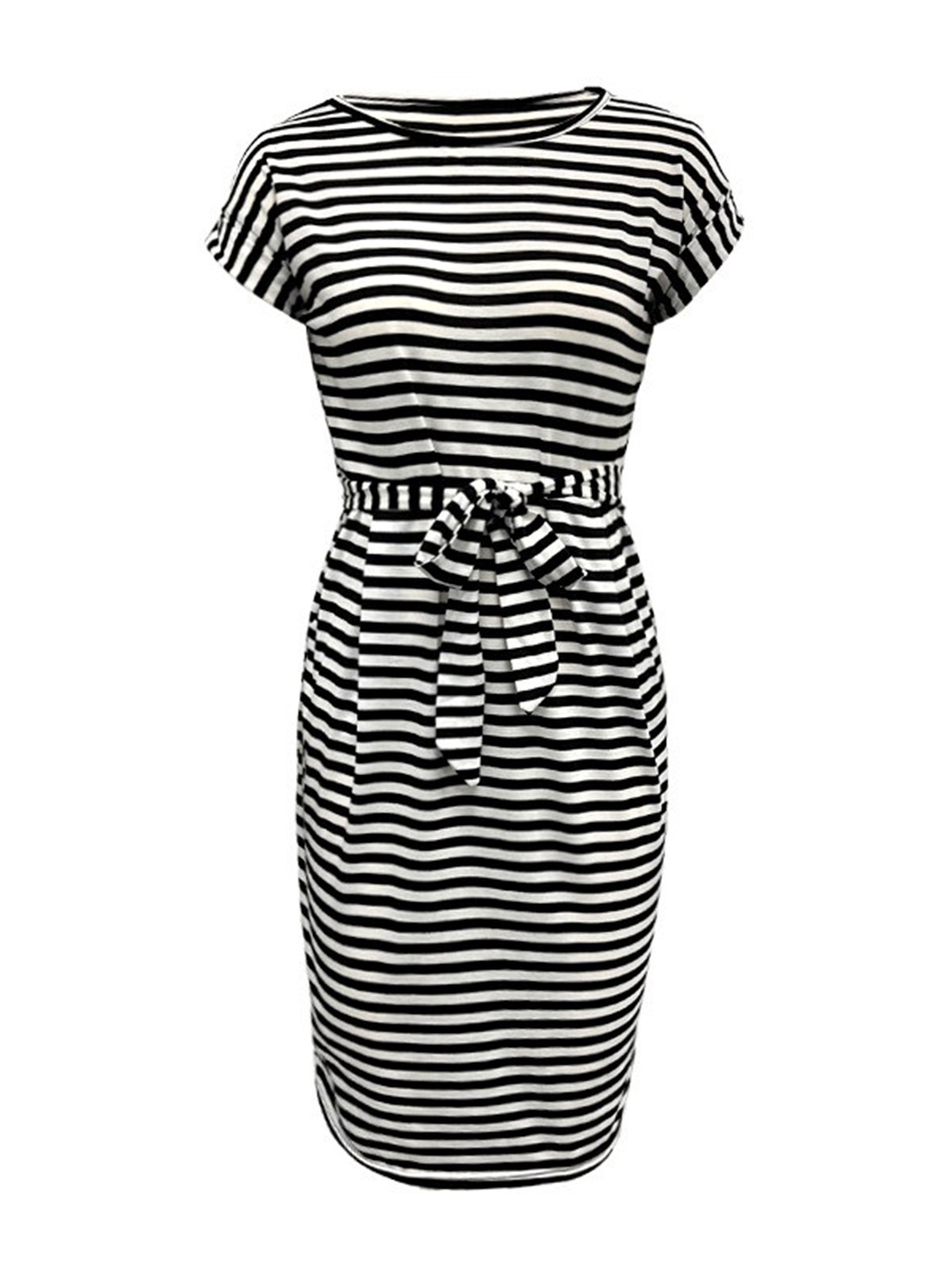 

BoStreet Round Neck Striped Sheath Dress, Black