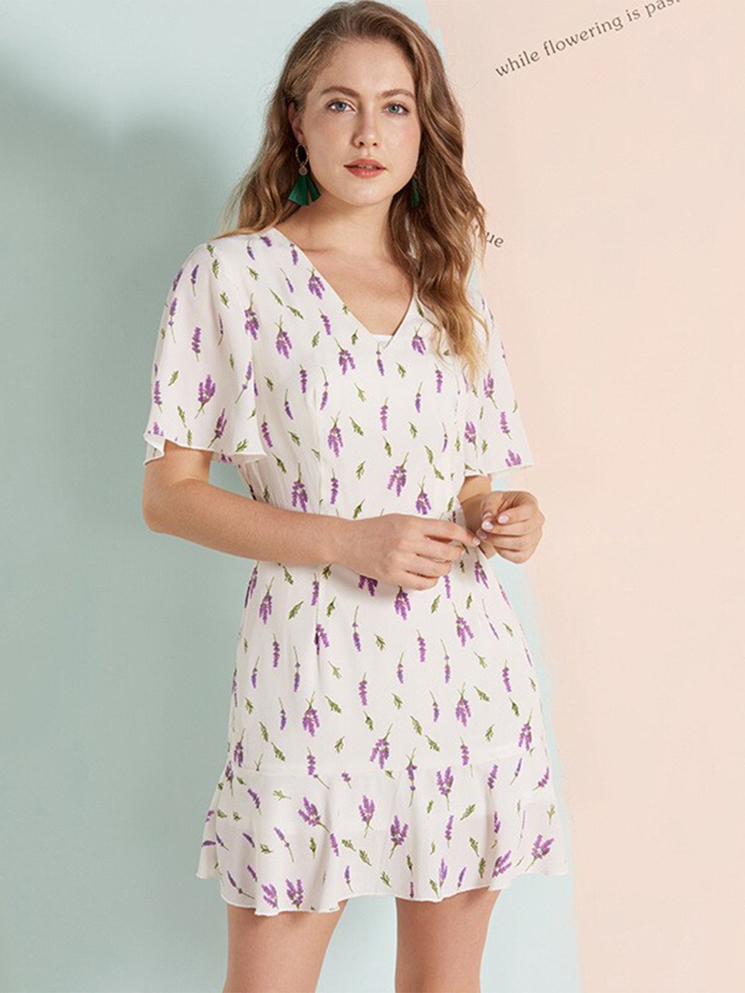 

BoStreet Floral Printed V-Neck Fit & Flare Dress, White
