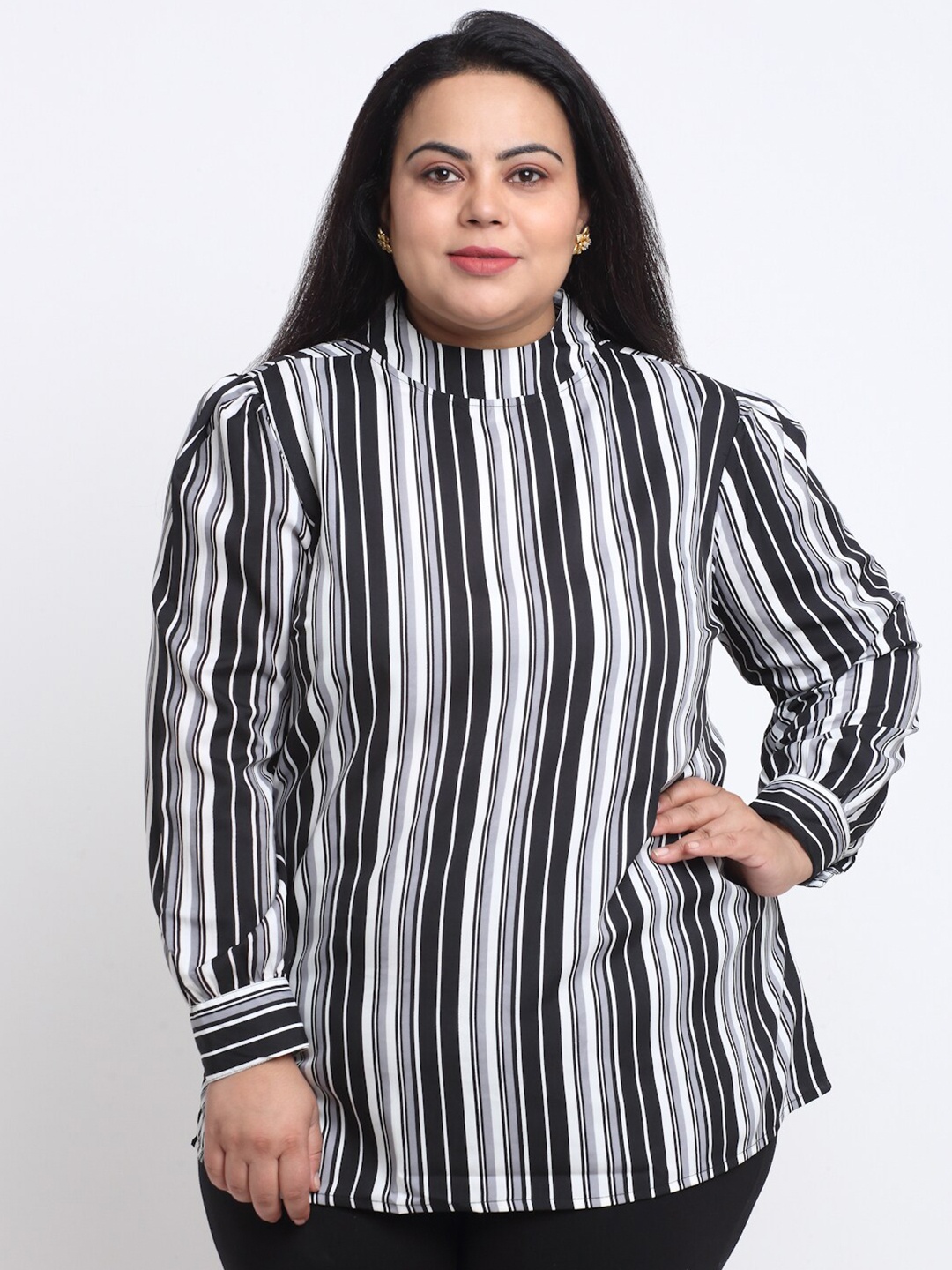 

sindrellastorie Striped Crepe Plus Size Longline Top, Black