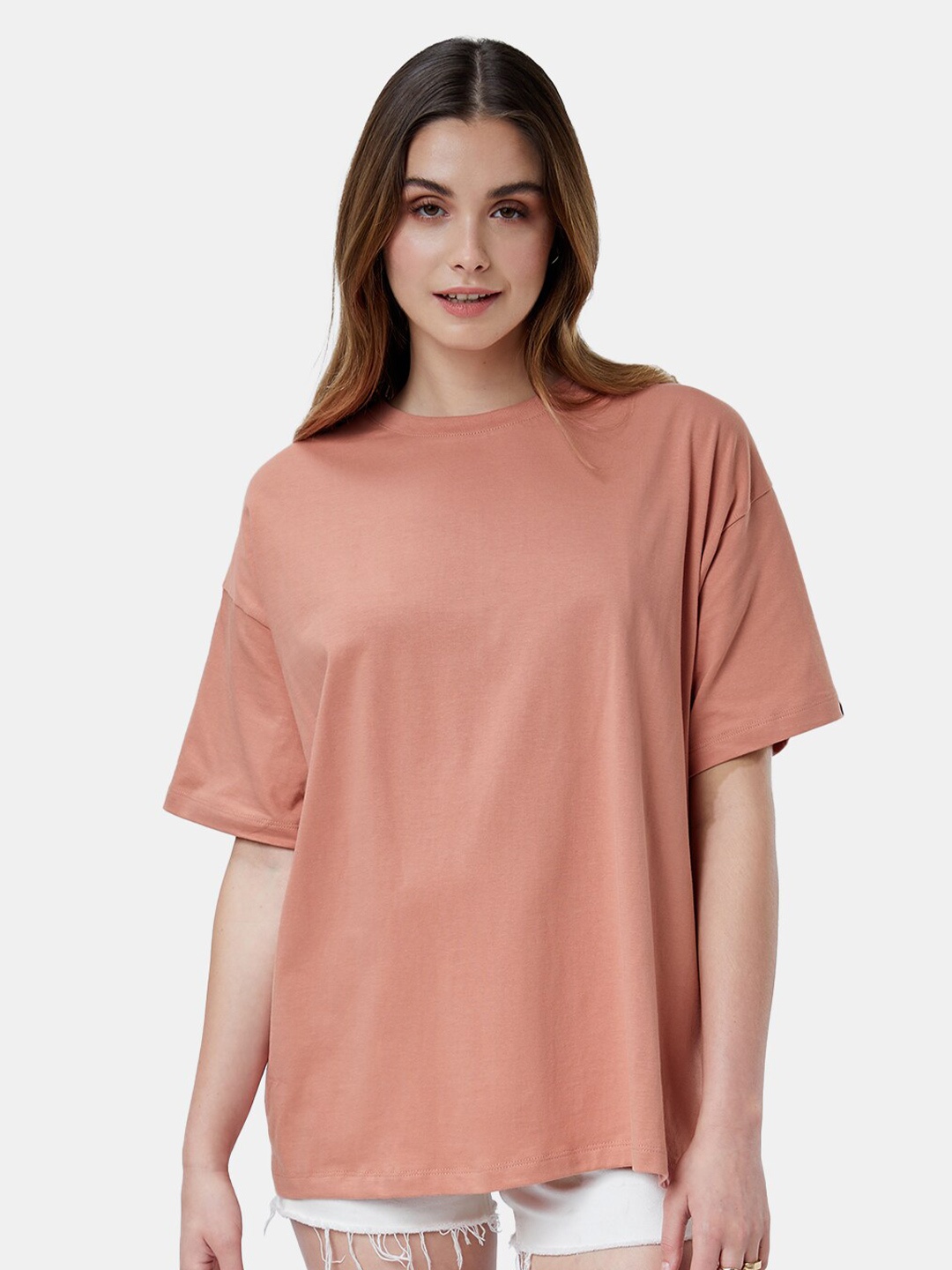 

The Souled Store Women Pink Cotton Oversize Oversized T-shirt
