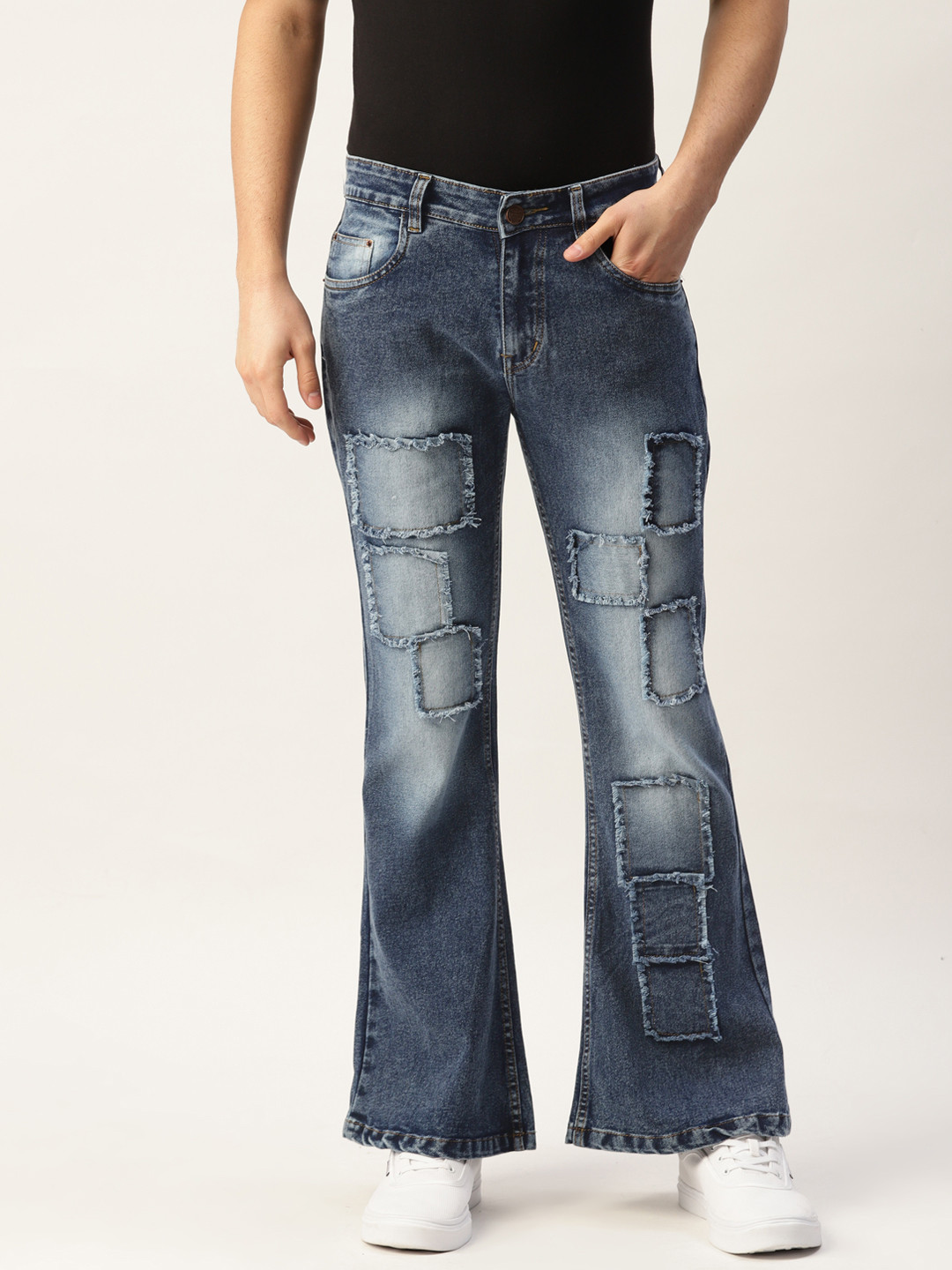 

PARIS HAMILTON Men Bootcut Highly Distressed Heavy Fade Stretchable Jeans, Blue