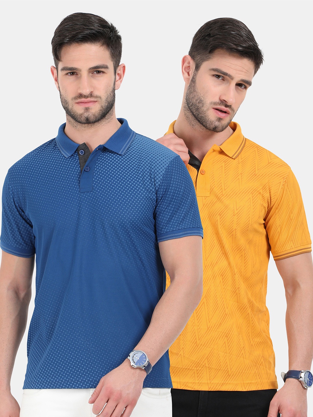 

ARDEUR Men Pack Of 2 Printed Polo Collar Slim Fit T-shirt, Blue