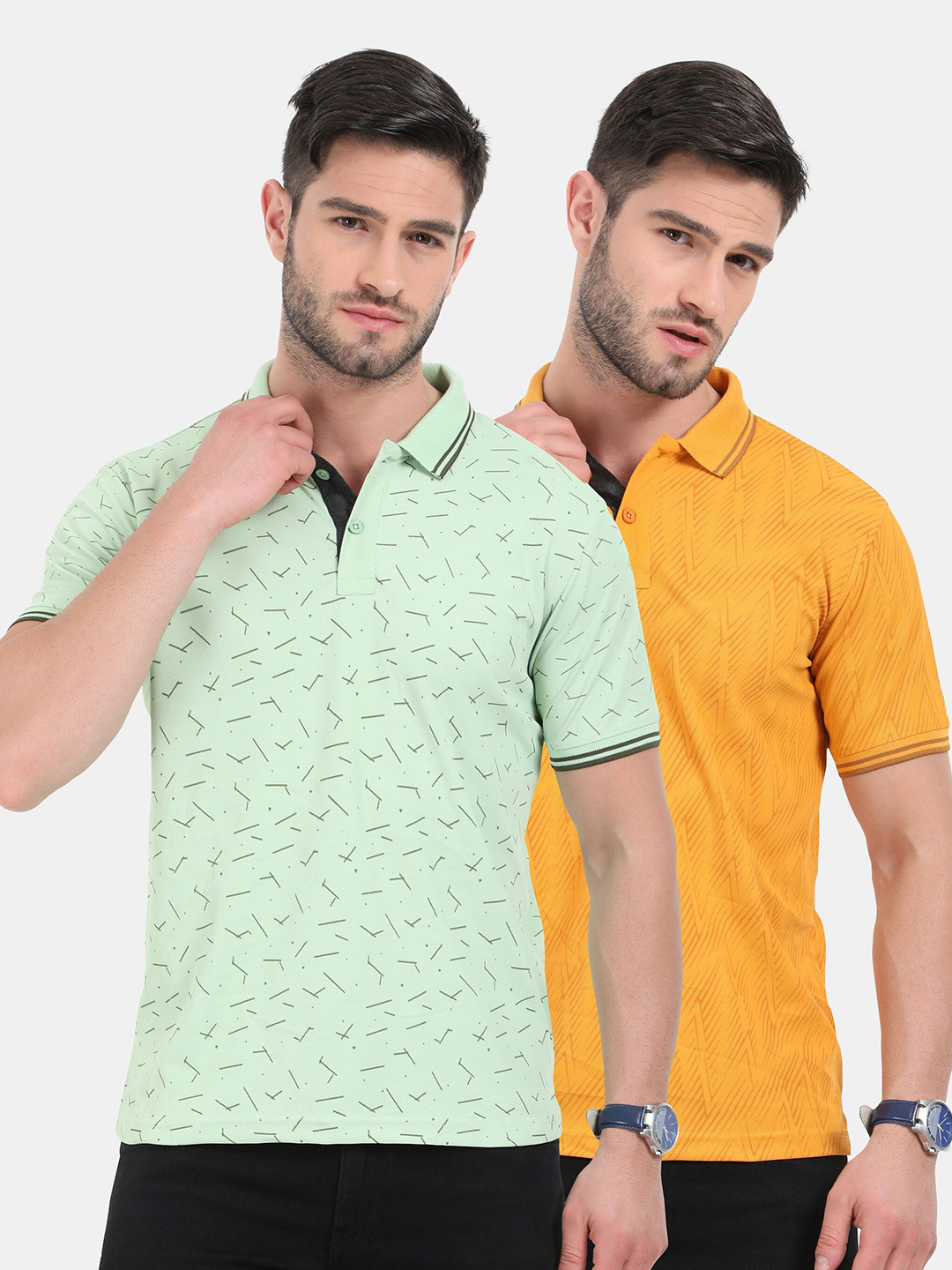 

ARDEUR Men Pack Of 2 Printed Polo Collar Slim Fit T-shirt, Green