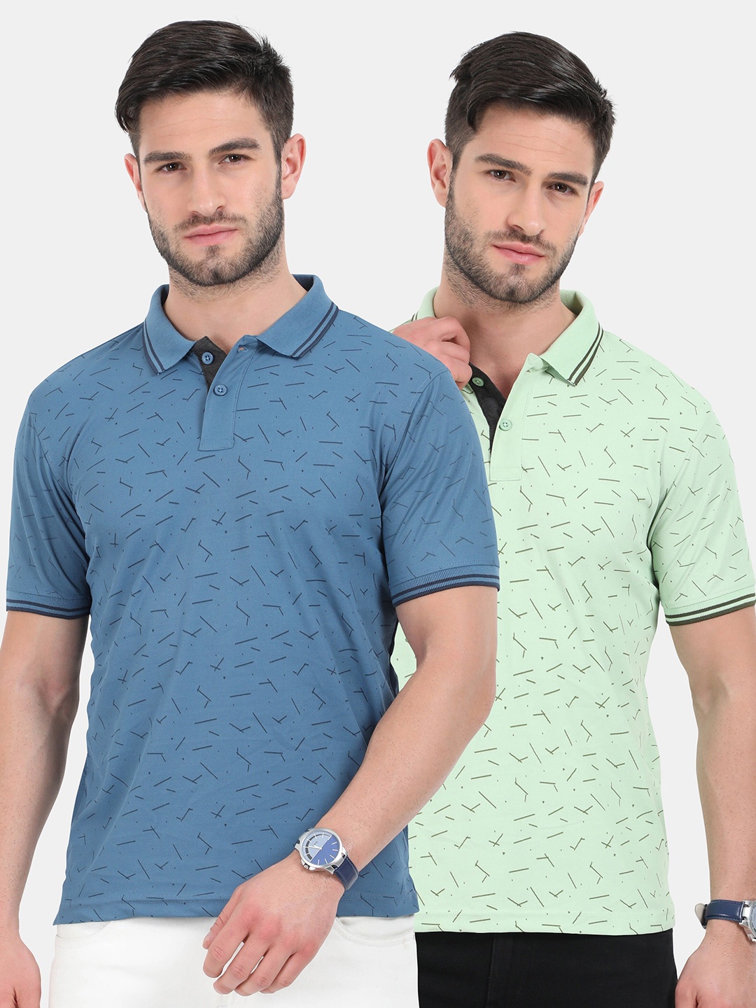 

ARDEUR Men Pack Of 2 Printed Polo Collar Dri-FIT Slim Fit T-shirt, Blue