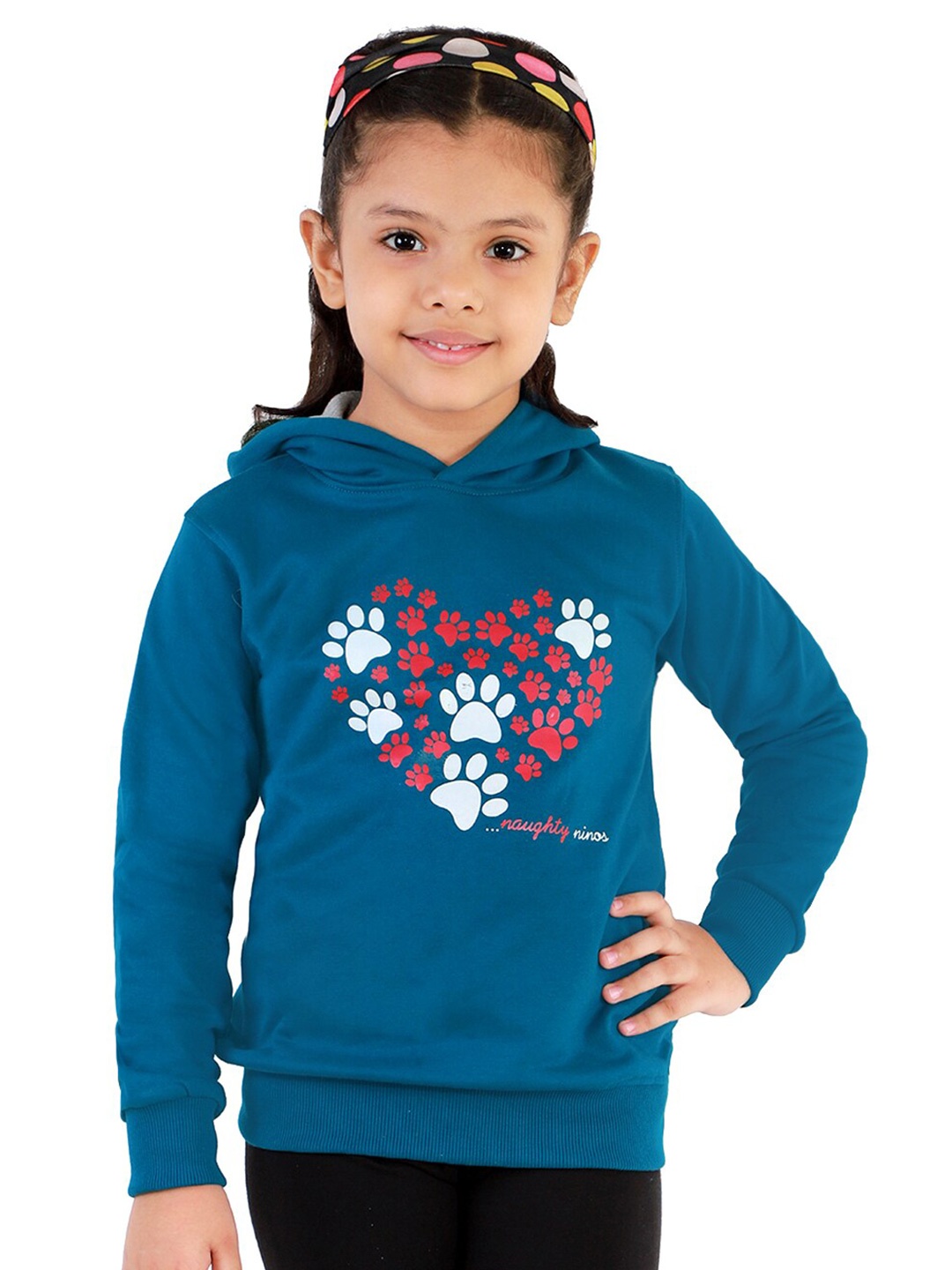 

Naughty Ninos Girls Printed Cotton Hooded Sweatshirt, Blue