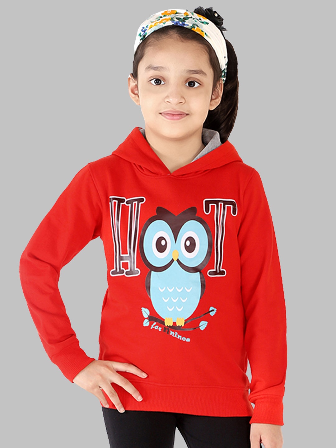 

Naughty Ninos Girls Graphic Printed Hooded Cotton Pullover Sweatshirt, Red