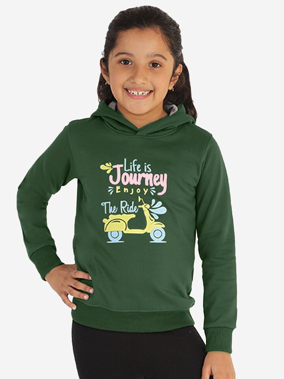

Naughty Ninos Girls Typhography Printed Hooded Pullover Sweatshirt, Green