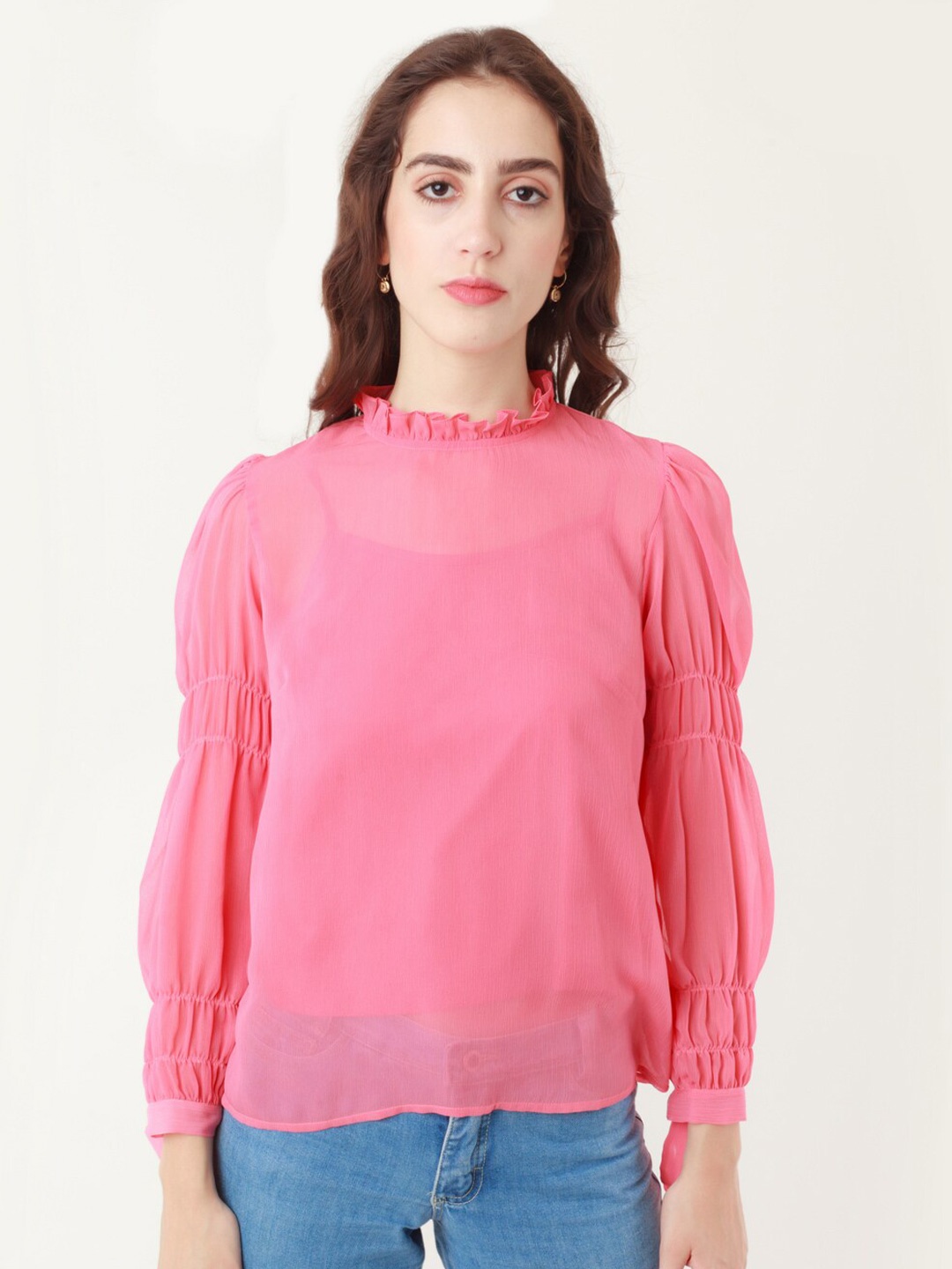 

Zink London Puff Sleeves Top, Pink