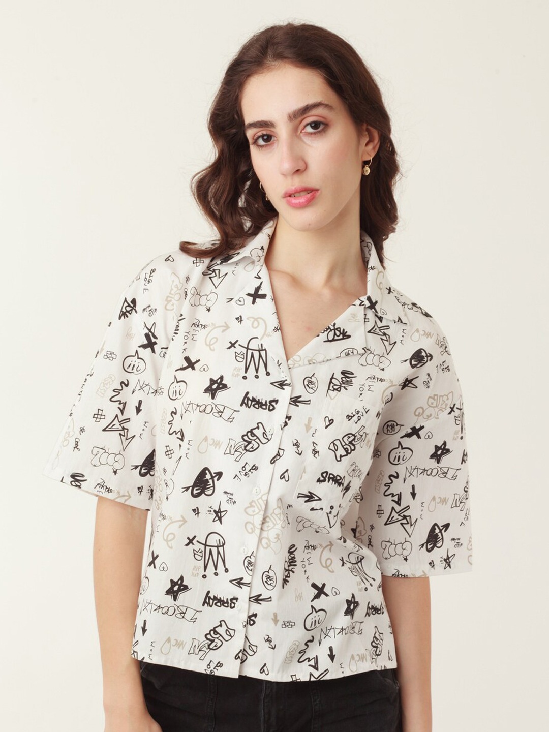 

Zink London Women Slim Fit Printed Cotton Casual Shirt, White
