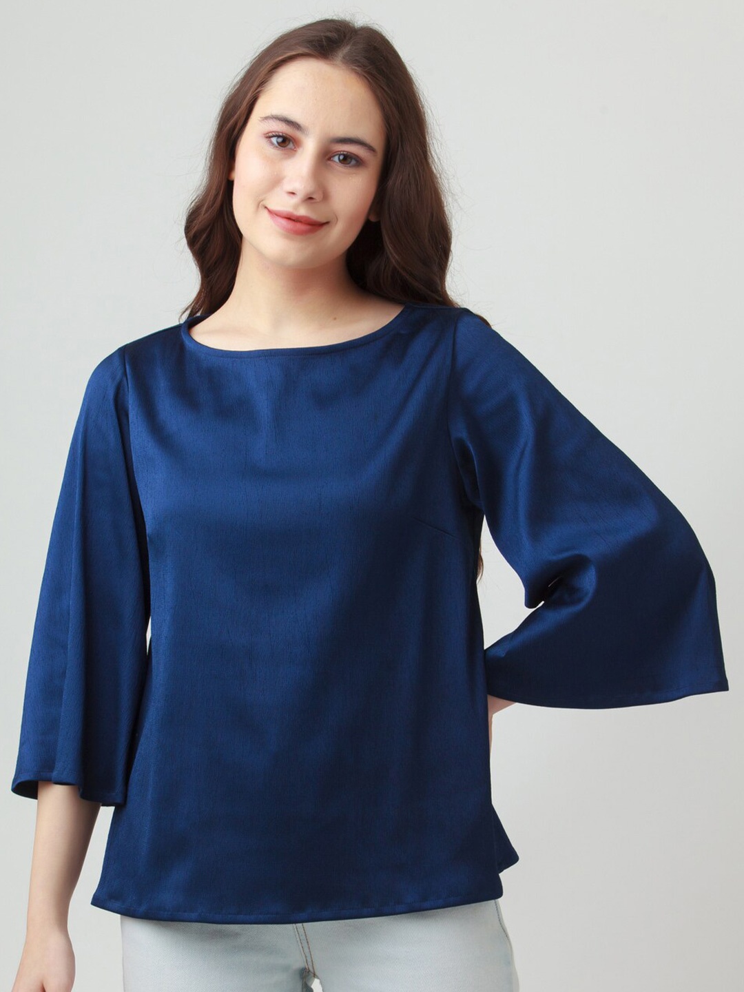 

Zink London Bell Sleeve Top, Navy blue