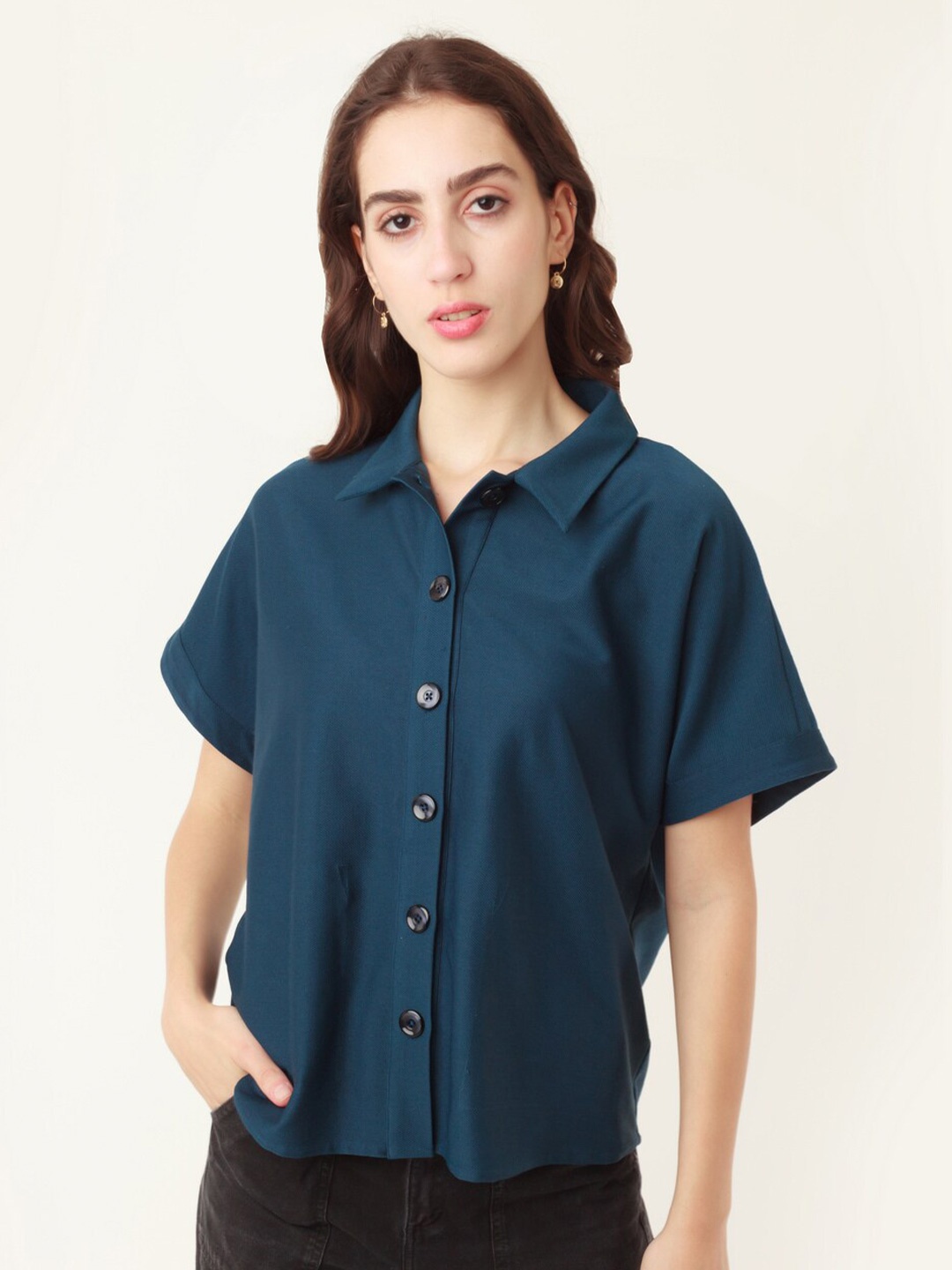 

Zink London Women Slim Fit Casual Shirt, Navy blue