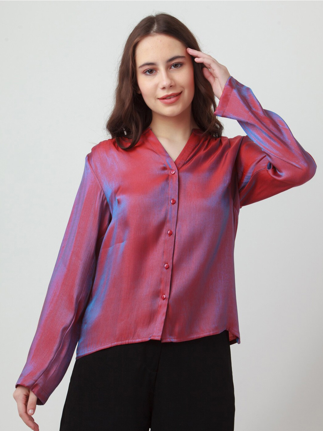 

Zink London V-Neck Shirt Style Top, Red