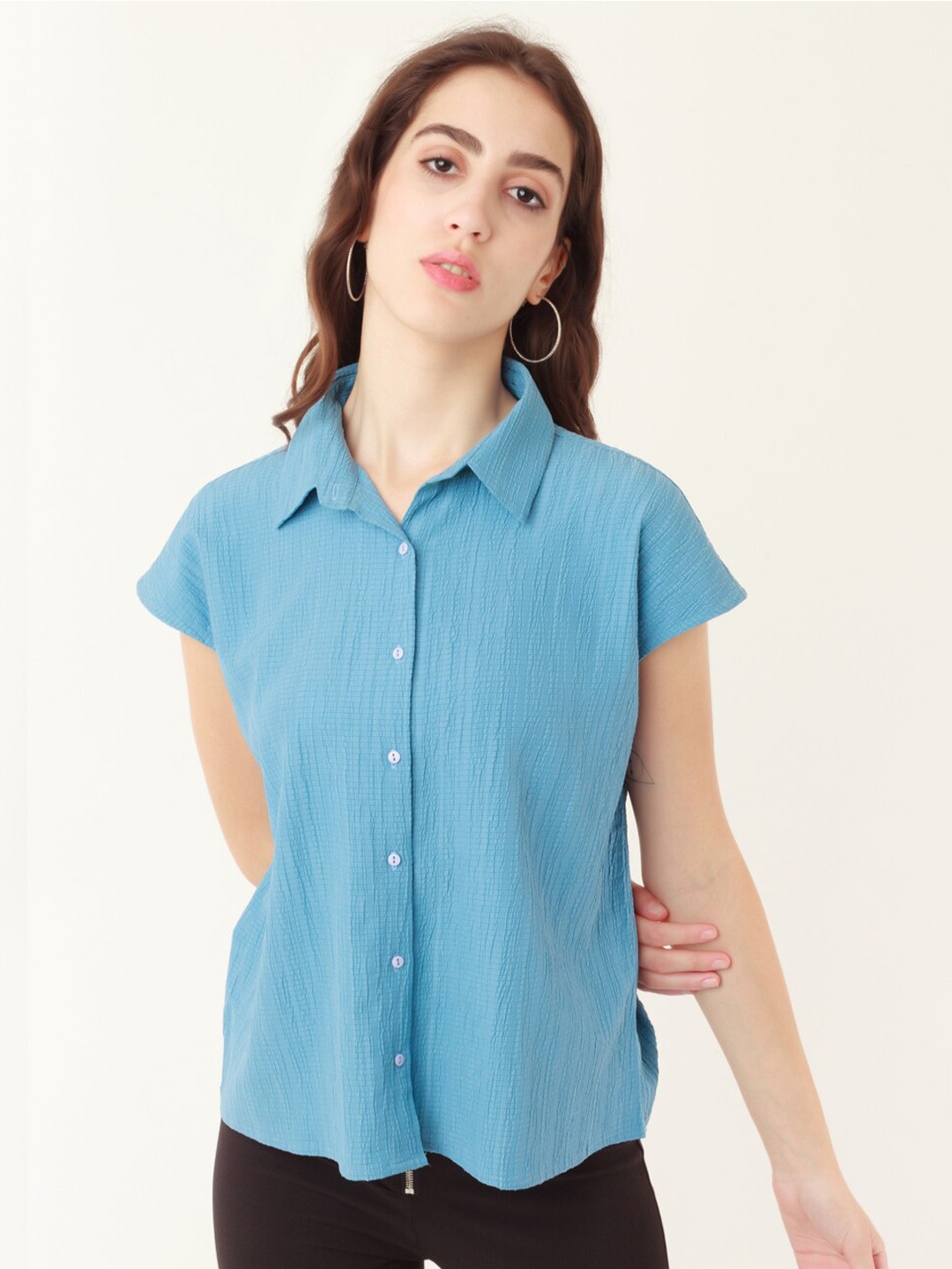 

Zink London Women Slim Fit Casual Shirt, Blue