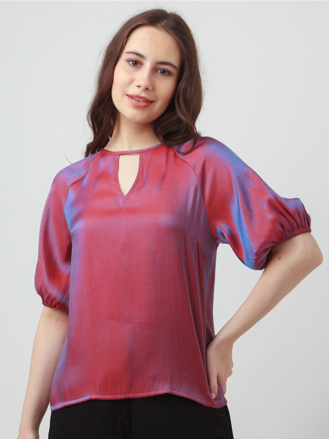 

Zink London Women Keyhole Neck Top, Red