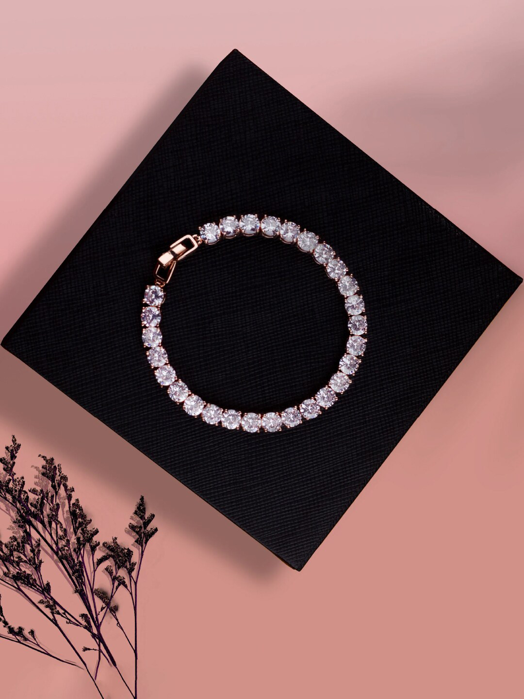 

Bling Sutra Women Brass Crystals Rose Gold-Plated Link Bracelet