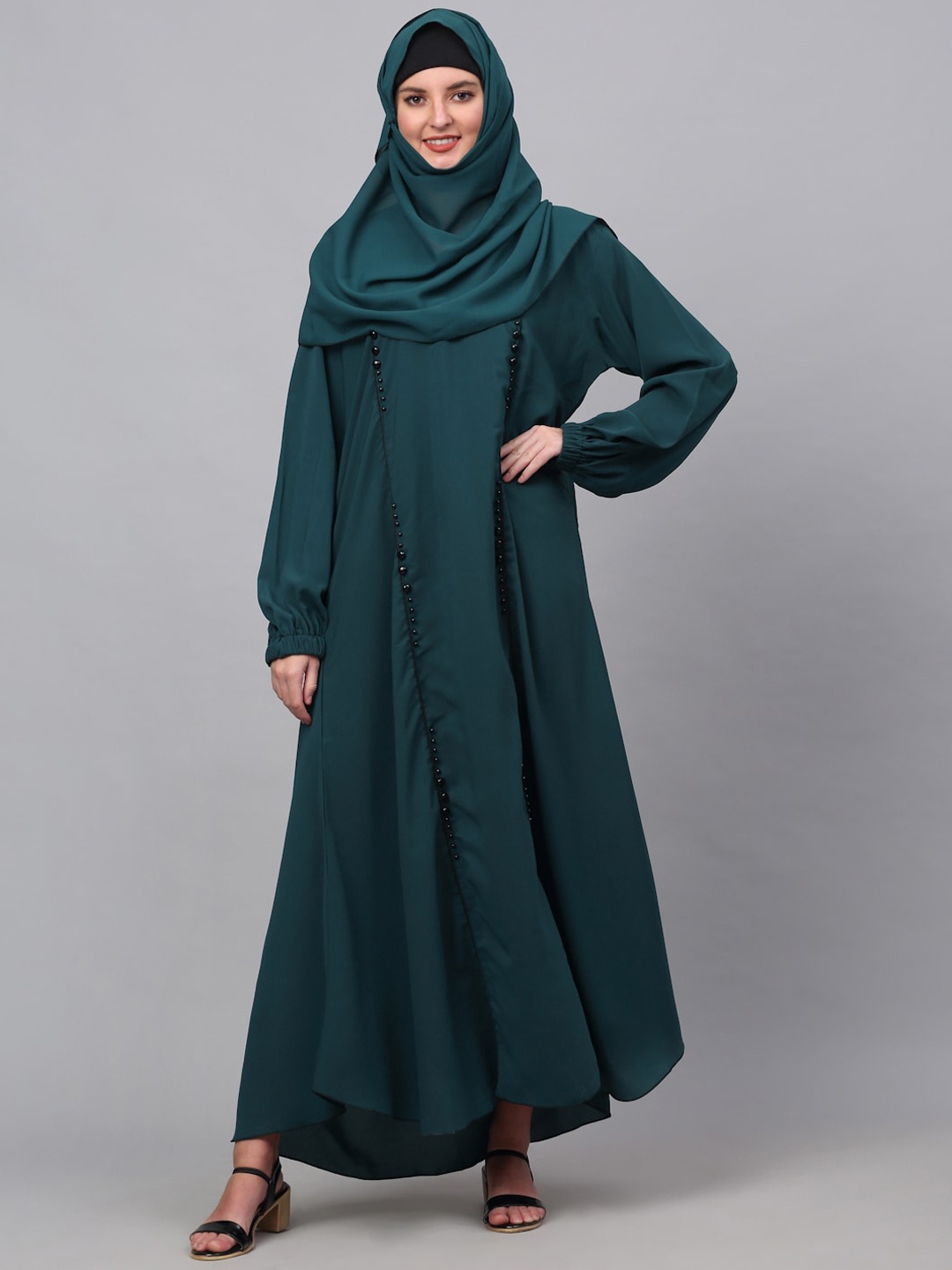 

KLOTTHE Embellished Detail V-Neck Burqa With Scarf, Teal