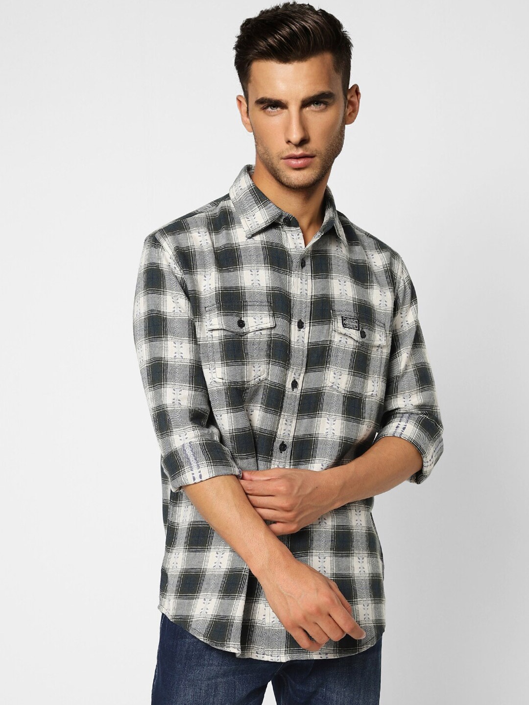 

Jack & Jones Men Buffalo Checks Checked Casual Shirt, Grey