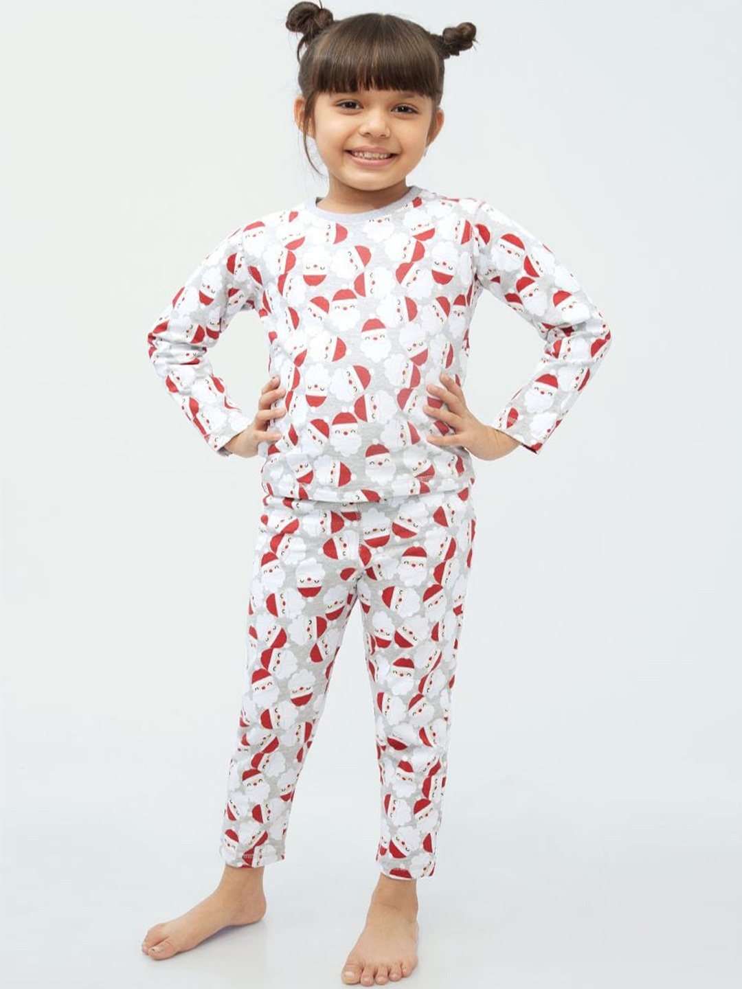 

frangipani Girls Printed Pure Cotton Night suit, Grey