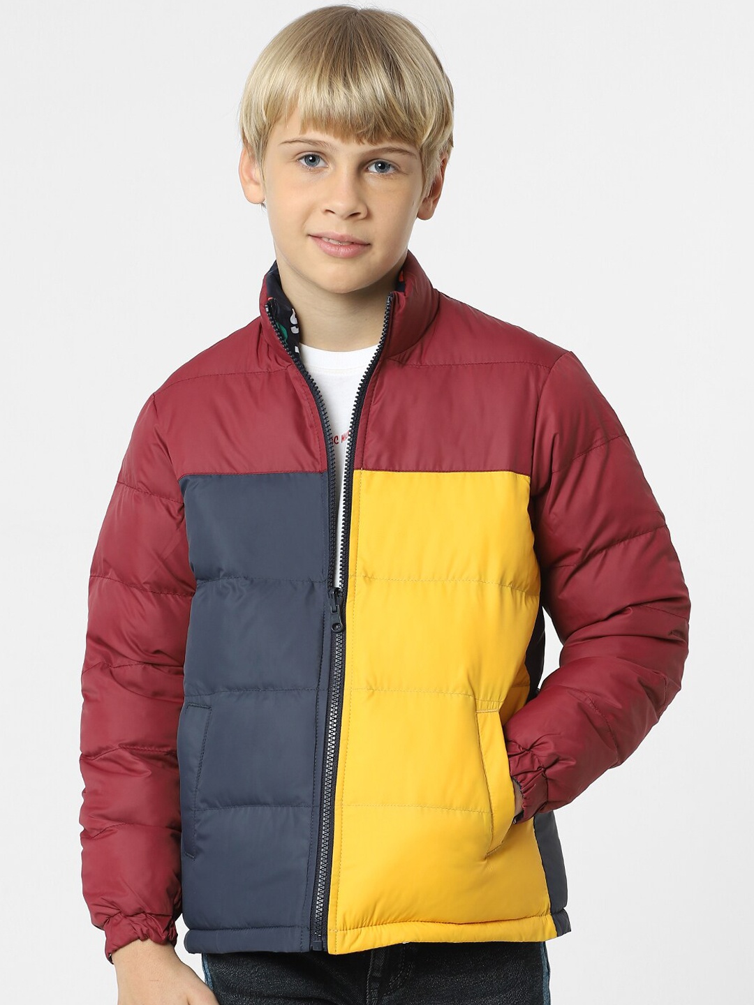 

Jack & Jones Junior Boys Cotton Colourblocked Padded Jacket, Maroon