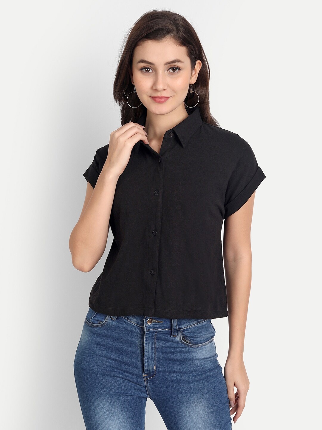 

DOLSU Extended Sleeve Pure Cotton Shirt Style Top, Black