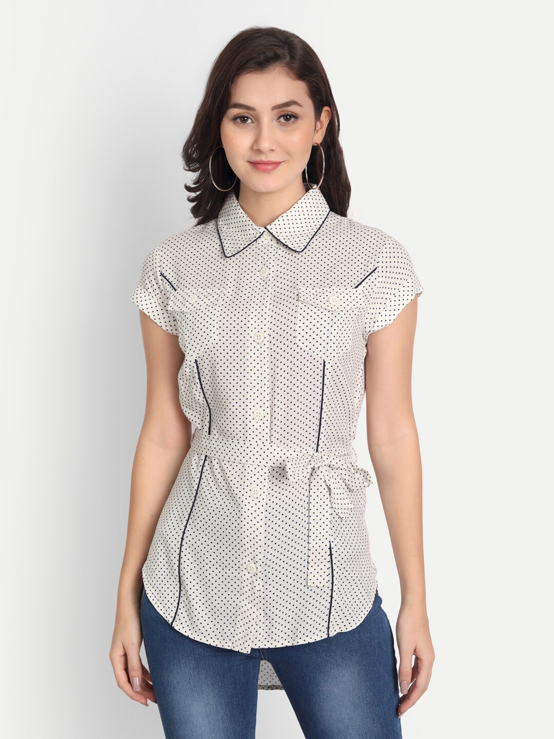 

DOLSU Printed Shirt Style Top, White