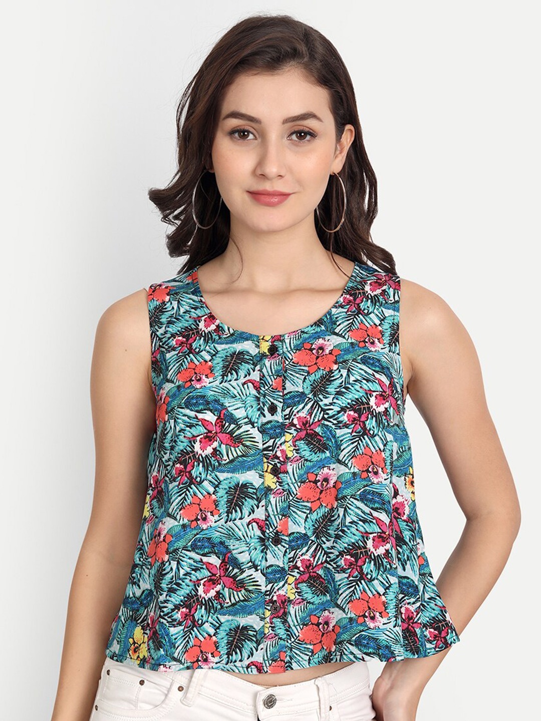 

DOLSU Floral Print Georgette Top, Blue