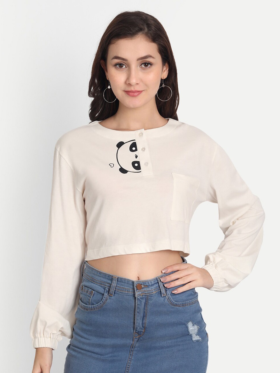 

DOLSU Women Printed Crop Top, White