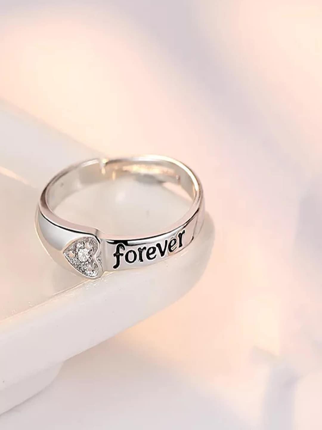 

Mahi Rhodium-Plated Crystal -Studded Forever Love Valentino Finger Ring, Silver